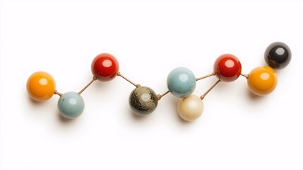 Obraz premium Abstract Geometric Molecular Structure with Colorful Spheres Over White Background for Scientific and Artistic Representations in Modern Design