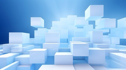 3d rendering of white and blue abstract geometric background. Scene for advertising, technology, showcase, banner, game, sport, cosmetic, business, metaverse. Sci-Fi Illustration. Product display