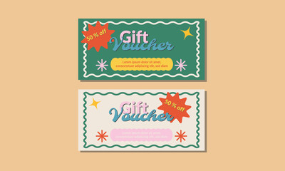 A gift set of vouchers in retro style. 50% discount. Vector illustration.