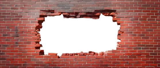 Old brick wall with a large hole in the middle. Abstract background in red and gray and with copy space.
