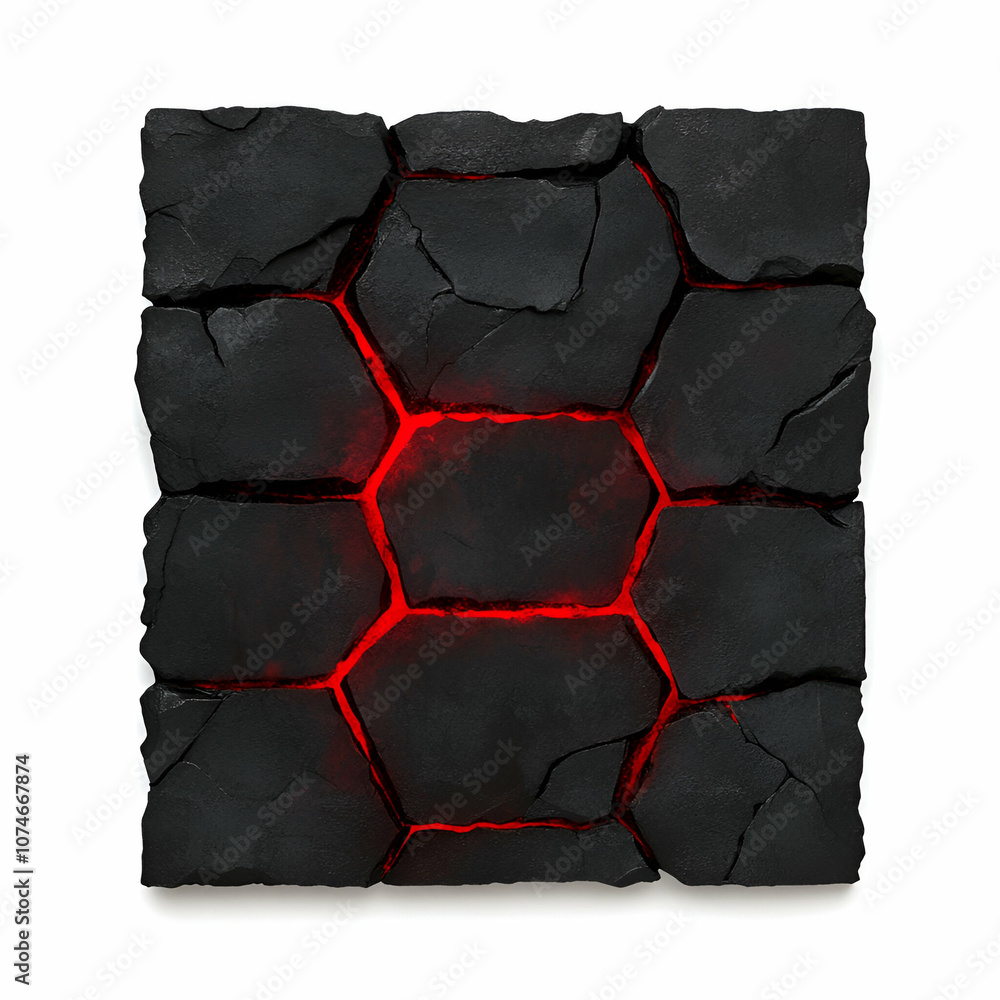 Poster abstract black texture with glowing red accents in unique hexagonal pattern.