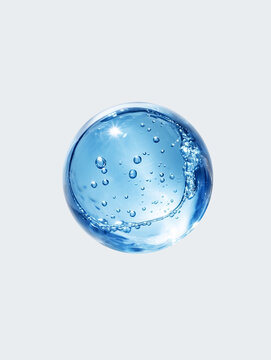 blue molecules, glass bubbles, , cosmetic moisturizing water molecules, Cosmetic essence, liquid oil foam, glass texture, 3D rendering
