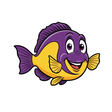 recommend clip art: Cartoon Royal Gramma with expressive eyes, vibrant purple and yellow, playful smile, bold outlines, sticker design, generative ai
