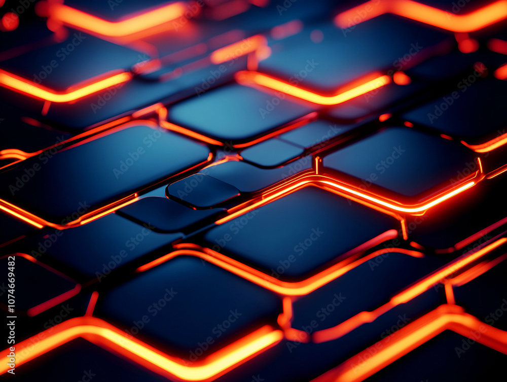 Poster intricate abstract technology background with glowing geometric patterns and vibrant colors.