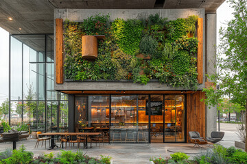 Innovative office space with biophilic design, floating transparent screens, soft natural light,