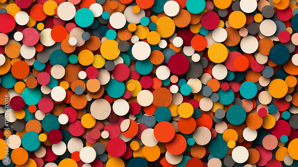 Poster Colorful abstract pattern with scattered circles in various sizes and hues, creating vibrant and dynamic visual effect