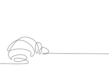 Single continuous line drawing golden brown croissant. Classic pastry with a savory and delicious taste. Tempting eyes of anyone sees it. National Croissant Day. One line design vector illustration