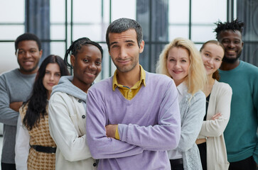 group of successful business people standing in the office