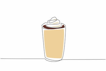 Single continuous line drawing paper cup with chocolate drink and whipped cream. Drink as much chocolate as like. Celebrate. Take away. National Hot Chocolate Day. One line design vector illustration
