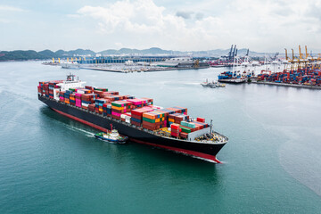 shipping logistic cargo container ship in sea import export goods and distributing products to...