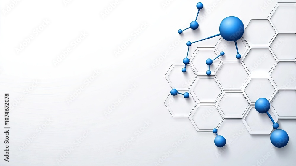 Poster explore the dynamic fusion of geometric hexagons with blue molecular structures in a futuristic abst