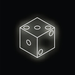 White neon dice is glowing on a black background