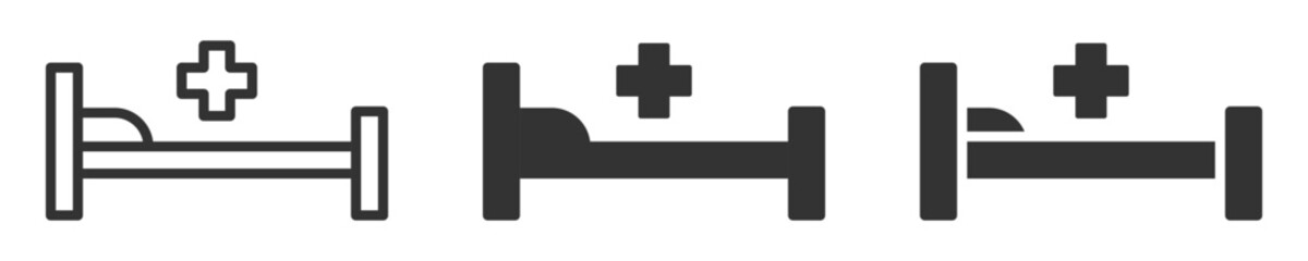Vector icon of a hospital bed with a medical cross symbol.