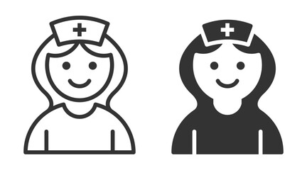 Vector illustration of a smiling nurse icon with a cross symbol.