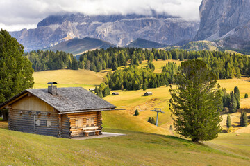 Obraz premium Dolomites Alpe di Siusi, Italy landscape, autumn