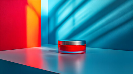 Red Jar on Blue and Orange Background Illustration