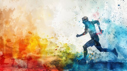 Naklejka premium Silhouette running man watercolor background