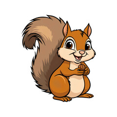 Cartoon squirrel sticker with big eyes, fluffy tail, and happy expression on white background, generative ai