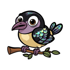 Obraz premium Cartoon starling sticker with big eyes and playful expression on clean white background, generative ai