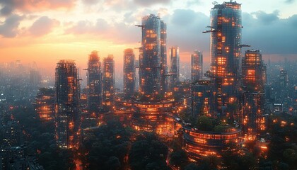 Naklejka premium Multi-Tiered Megacity Distribution, supply chain adapted for vertical megacities, with multi-level distribution systems delivering goods at different tiers.