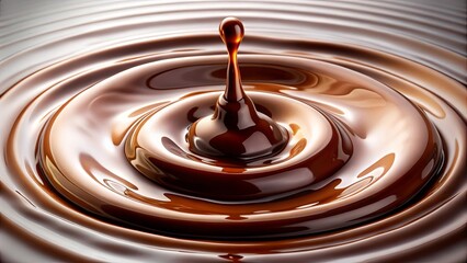A single drop of rich, velvety chocolate creates a mesmerizing ripple effect, capturing the essence of indulgence in this close-up image.