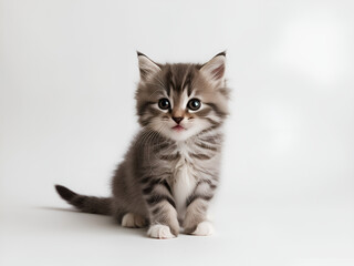 Cute gray kitten in isolated white background