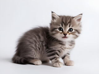 Cute gray kitten in isolated white background