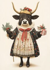 Yak animal illustration christmas.