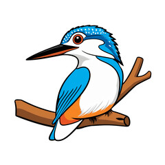 Obraz premium Cartoon white throated kingfisher with big expressive eyes, joyful expression on white background, generative ai