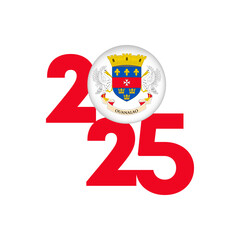 2025 banner with Saint Barthelemy flag inside. Vector illustration.
