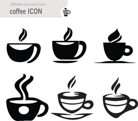 Coffee icon collection - vector outline illustration and silhouette