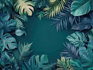 Green tropical foliage and plants on a dark background. Suitable for decorative purposes or to convey a natural atmosphere.