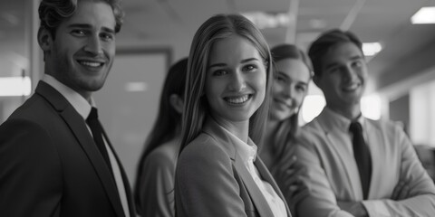 Obraz premium Friendly, professional business team smiling in an office meeting.