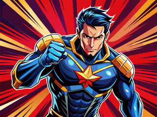comic book style super hero punching with male superhero costume © Anastasia