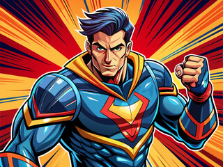  Pop art comic book style super hero punching