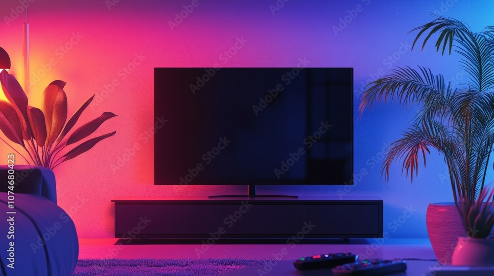 Poster 3d smart tv with remote - innovative home technology display