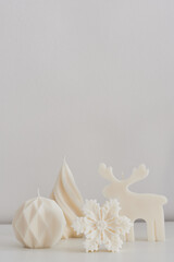 Set of Christmas candles made from eco-friendly soy wax. Candles for home decor during winter season
