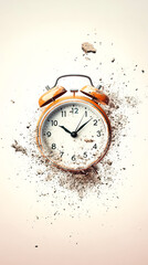 An alarm clock surrounded by dust, symbolizing the passage of time and the need to manage it effectively in daily life.