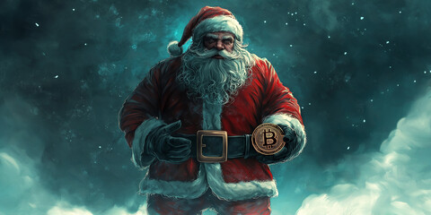 Powerful Santa Claus Holding Bitcoin