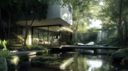 Obraz premium Modern house, architecture, house with a swimming pool