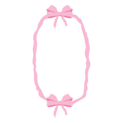 Coquette pink frame ribbon lace bow, pink wavy border y2k retro set. Aesthetic feminine decor. Ruffled ribbon. Doodle hand drawn.