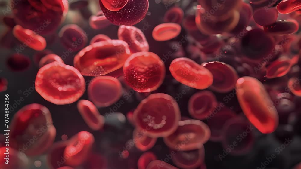 Poster a microscopic image of a developing erythrocyte in the midst of hemoglobin synthesis showcasing the 