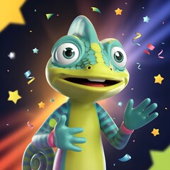 Obraz premium cartoon style humanoid chameleon mascot with a cheerful and inviting expression.