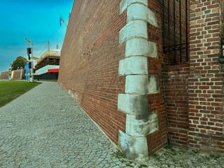 Defensive walls around the Sanctuary at Jasna Gora in Poland with visible hornstones or headstones