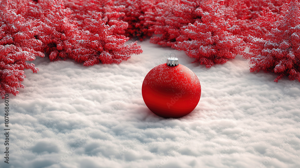 Poster xmas ball and snowflake christmas tree on a white color scheme mock-up for festive design