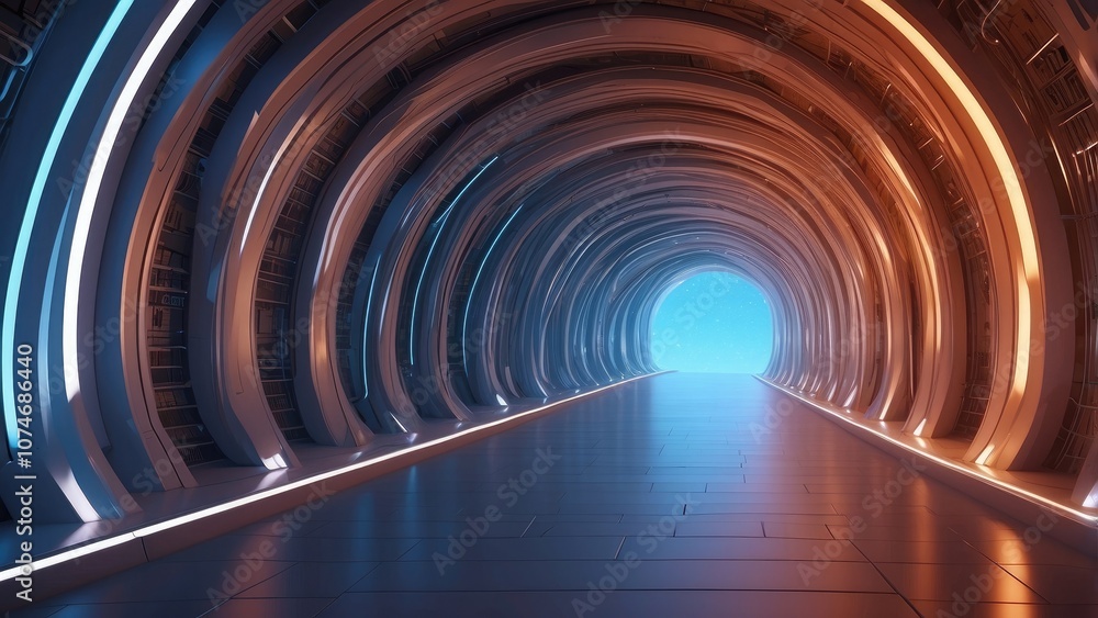 Poster a tunnel for digital data transfer in a futuristic, abstract setting