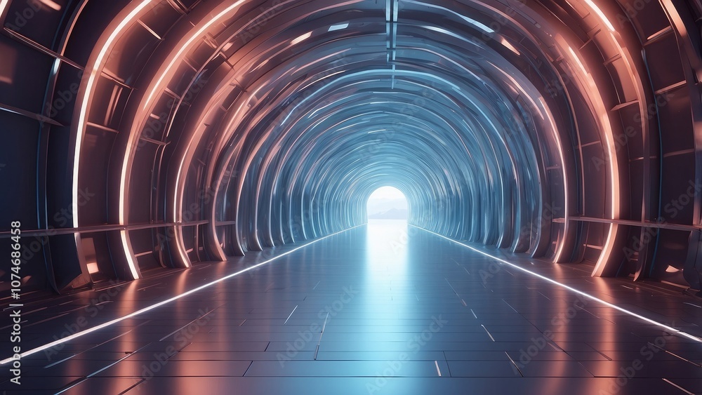 Poster a tunnel for digital data transfer in a futuristic, abstract setting