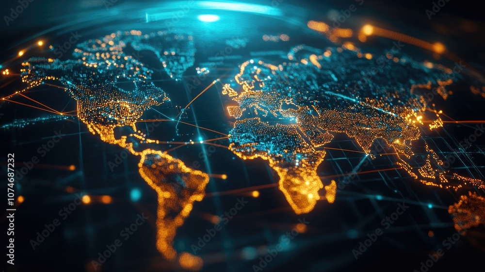 Poster global communication and electronic data transfer with circuit board globe