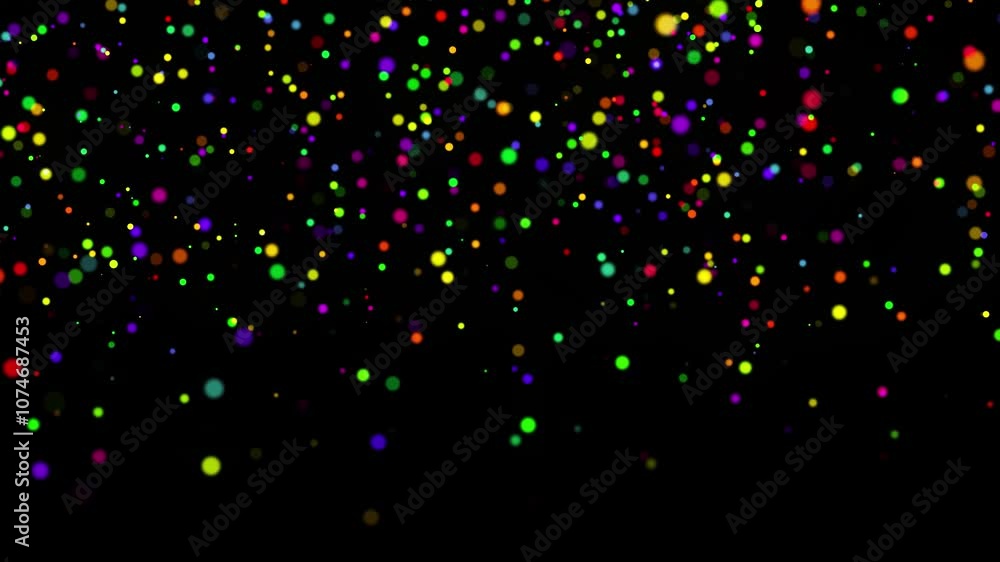 Poster multicolor glowing particles circle in the air. abstract 4k background with particles