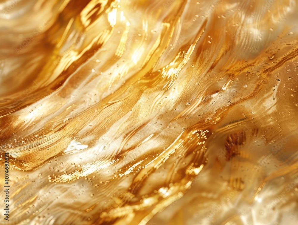 Poster abstract design with golden watercolors creating flowing waves and textures.